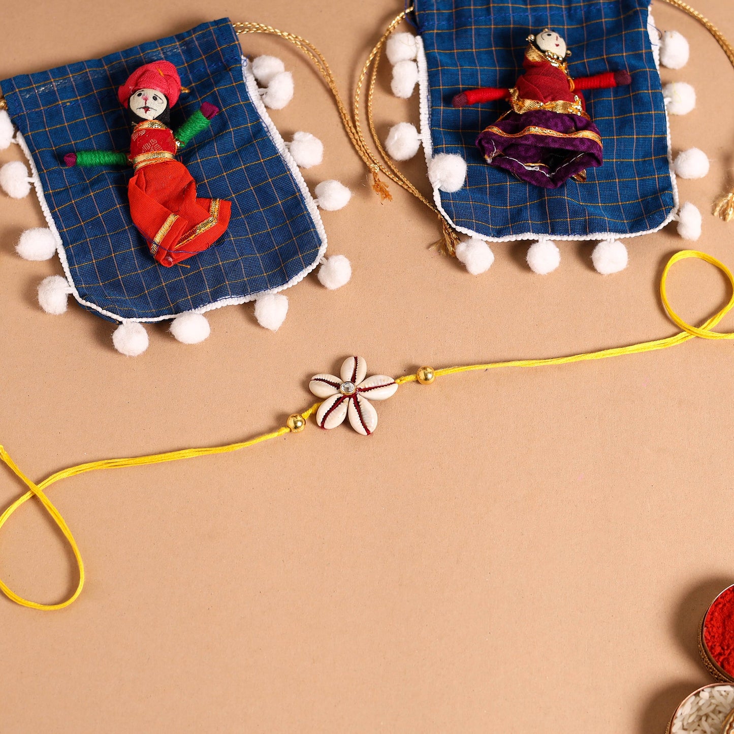  Handmade Shell & Bead Work Rakhi & Lumba Set