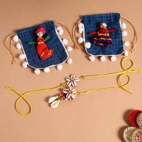  Handmade Shell & Bead Work Rakhi & Lumba Set