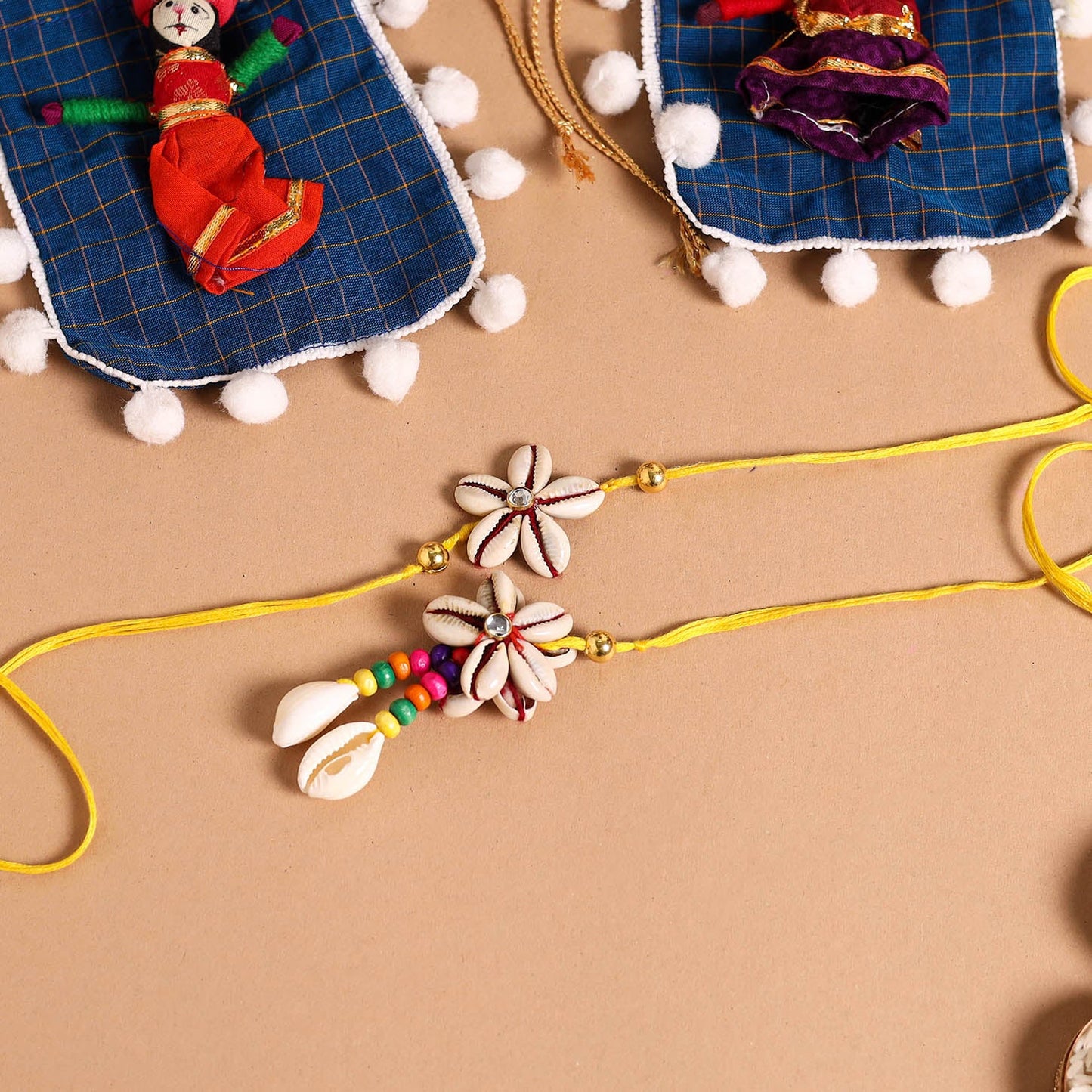  Handmade Shell & Bead Work Rakhi & Lumba Set