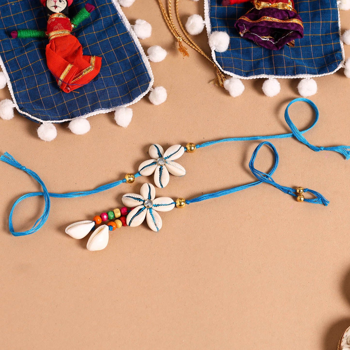  Handmade Shell & Bead Work Rakhi & Lumba Set