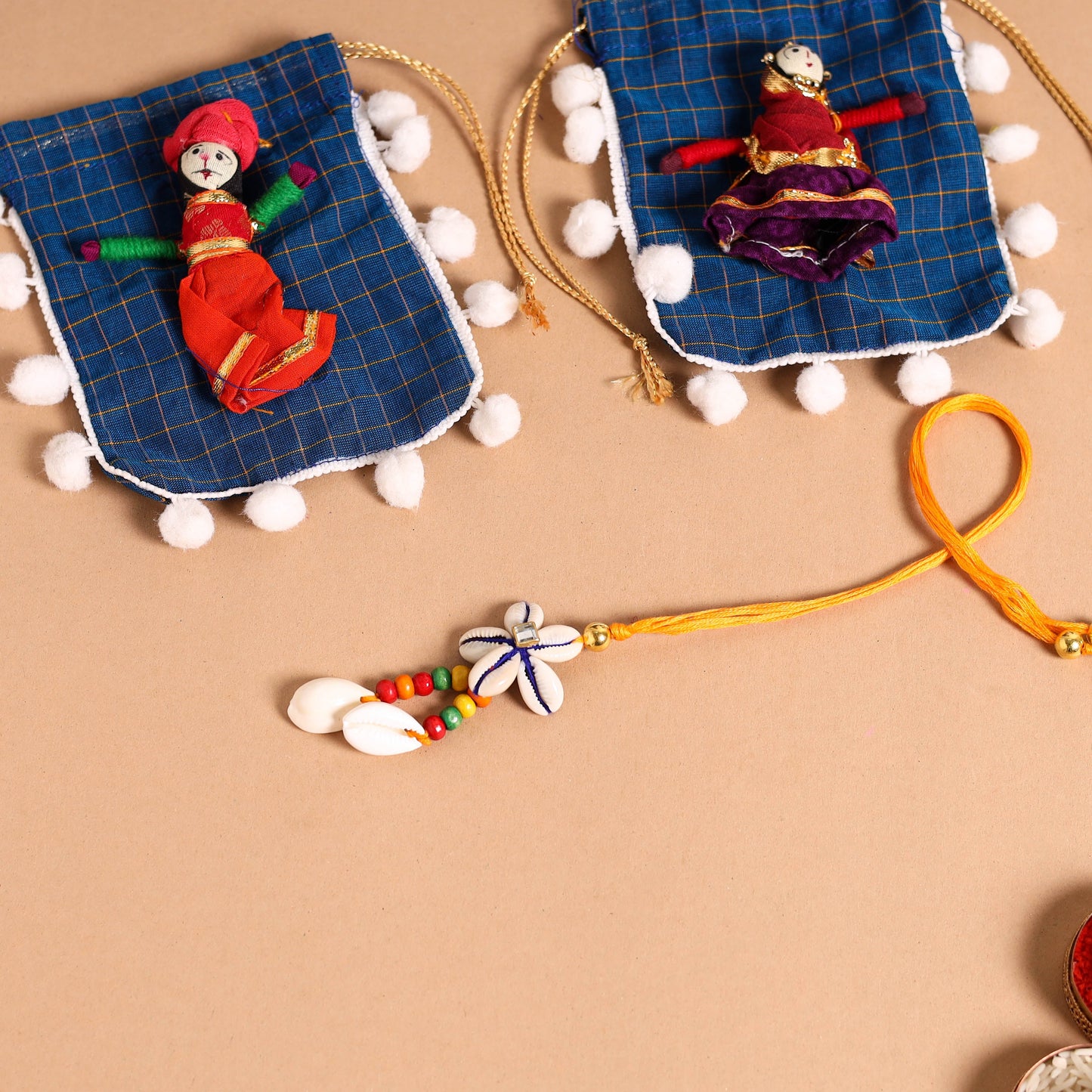  Handmade Shell & Bead Work Rakhi & Lumba Set