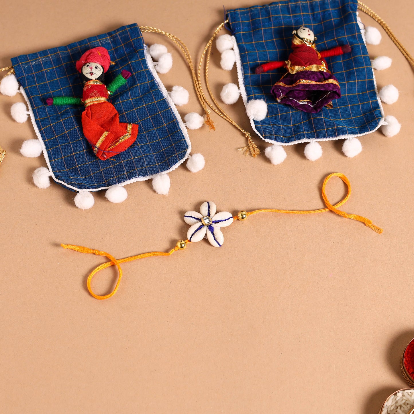 Handmade Shell & Bead Work Rakhi & Lumba Set