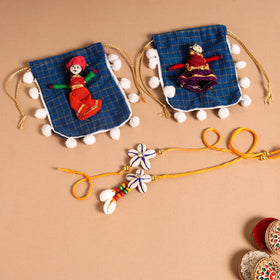  Handmade Shell & Bead Work Rakhi & Lumba Set