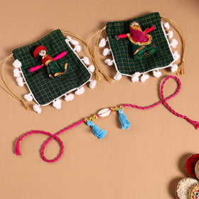  Handmade Shell & Bead Work Rakhi & Lumba Set