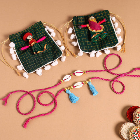  Handmade Shell & Bead Work Rakhi & Lumba Set