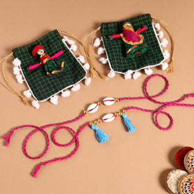  Handmade Shell & Bead Work Rakhi & Lumba Set