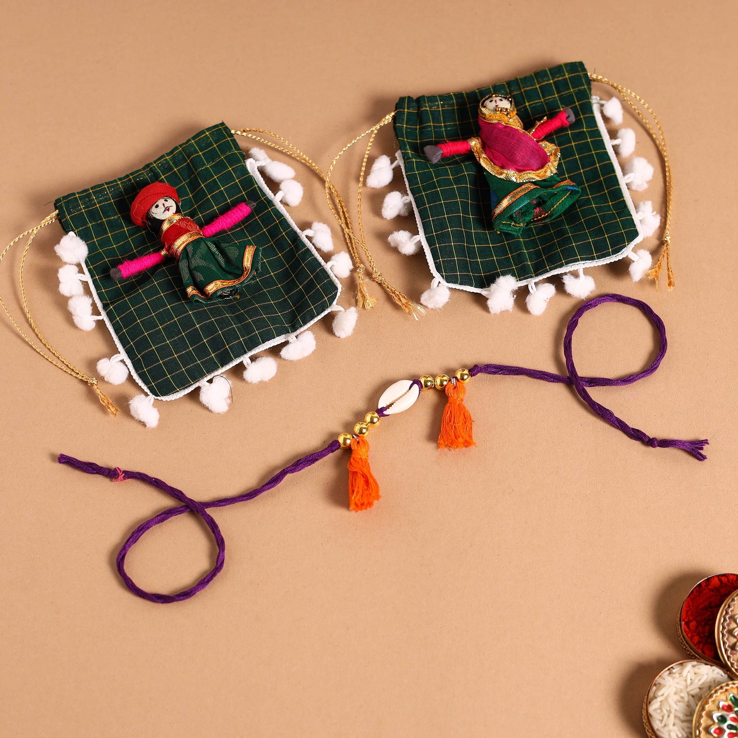  Handmade Shell & Bead Work Rakhi & Lumba Set