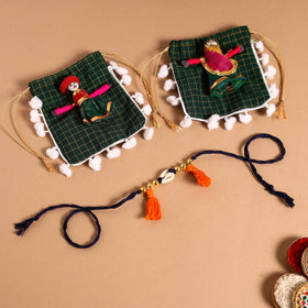  Handmade Shell & Bead Work Rakhi & Lumba Set