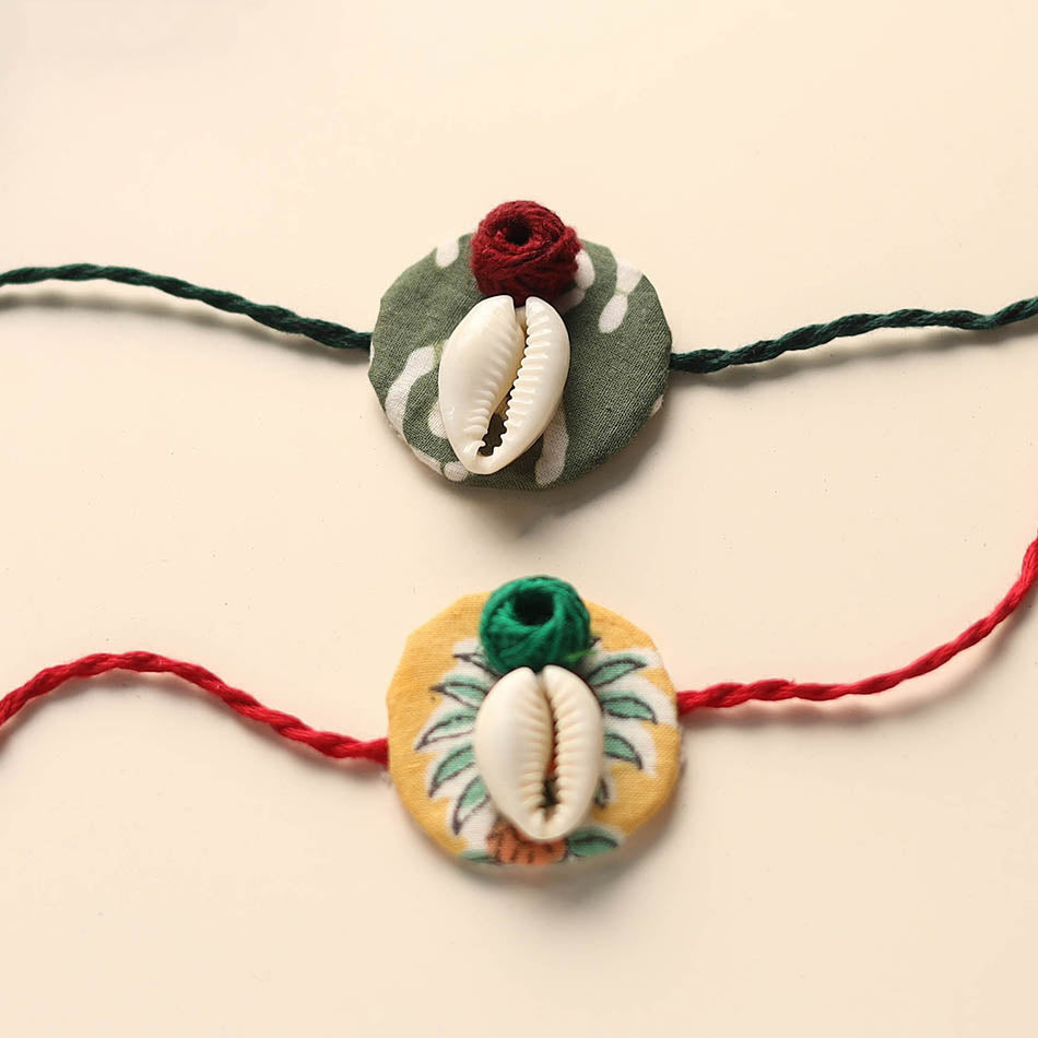 Handmade Shell Work Fabart Rakhi (Set of 2)