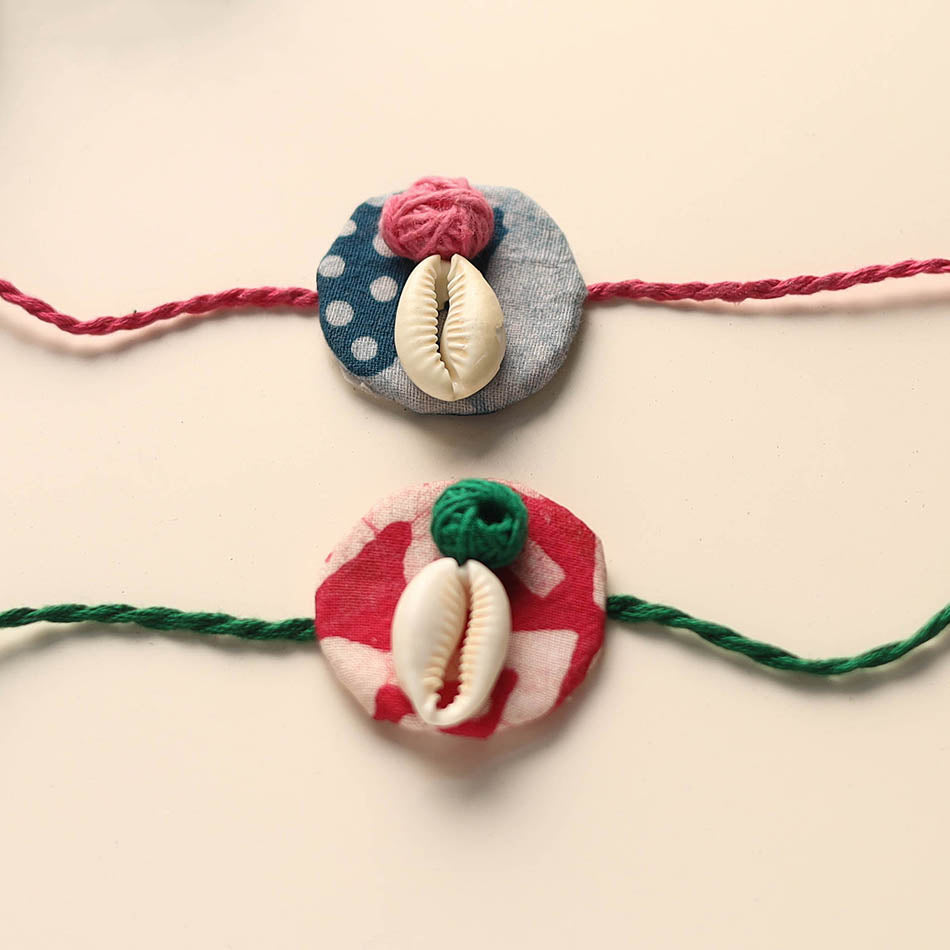 Handmade Shell Work Fabart Rakhi (Set of 2)