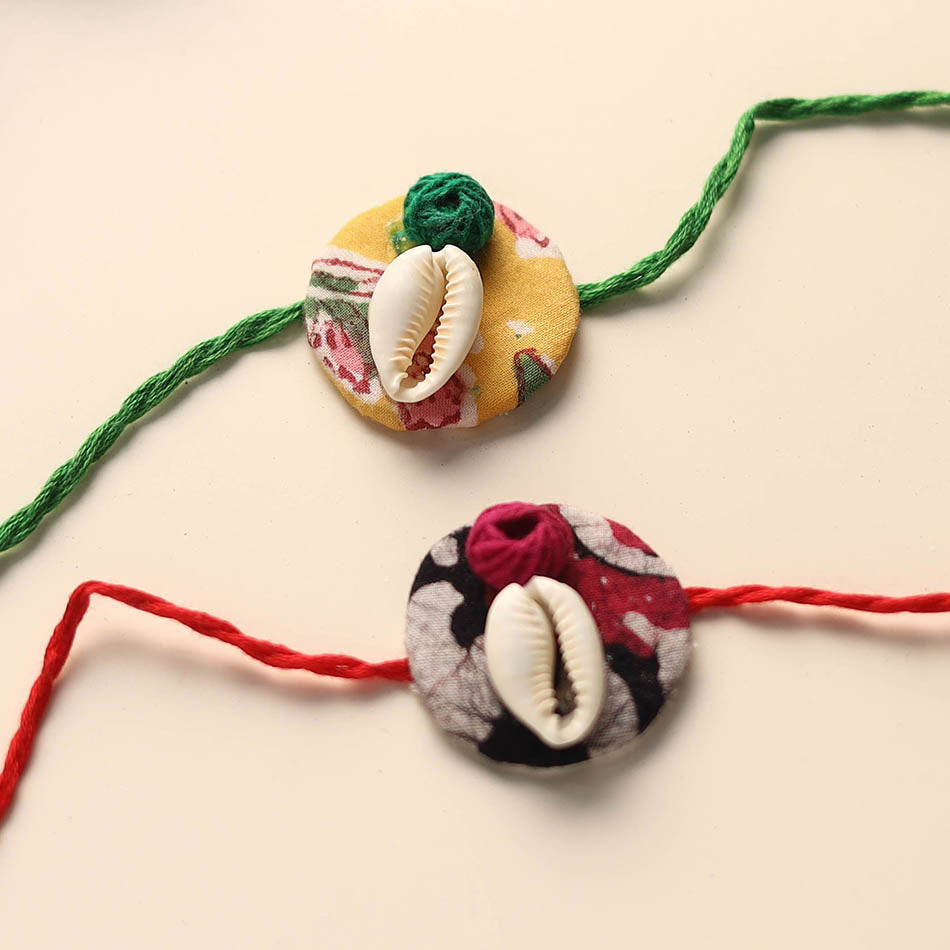 Handmade Shell Work Fabart Rakhi (Set of 2)
