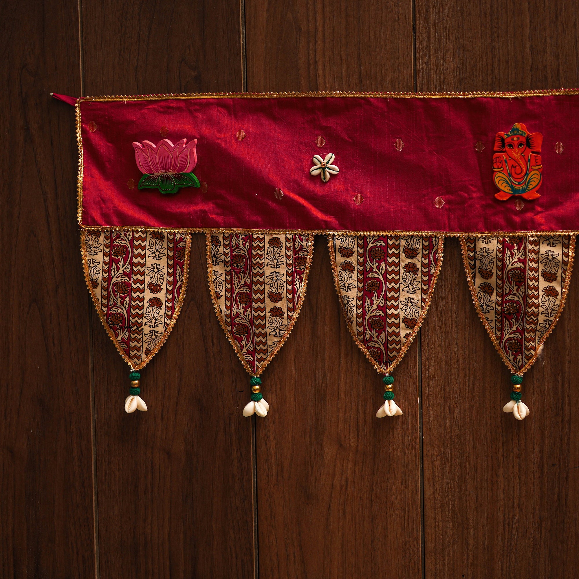 Handmade shell work fabric toran for home decor 07