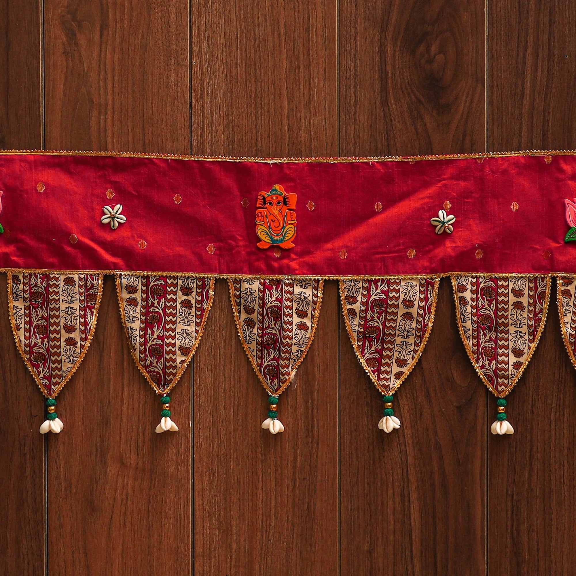 Handmade shell work fabric toran for home decor 07