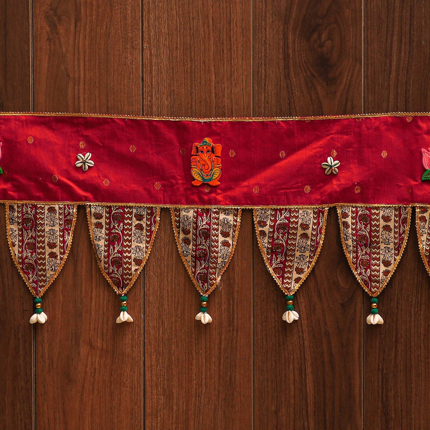 Handmade shell work fabric toran for home decor 07