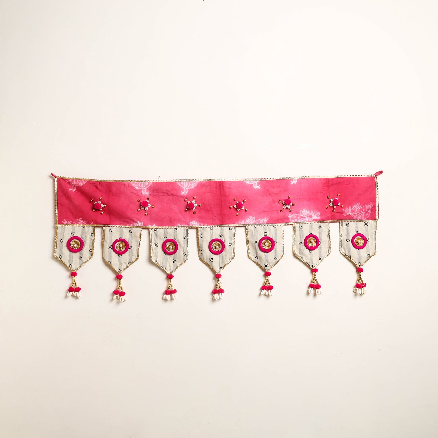 Handmade Shell Work Fabric Toran for Home Decor