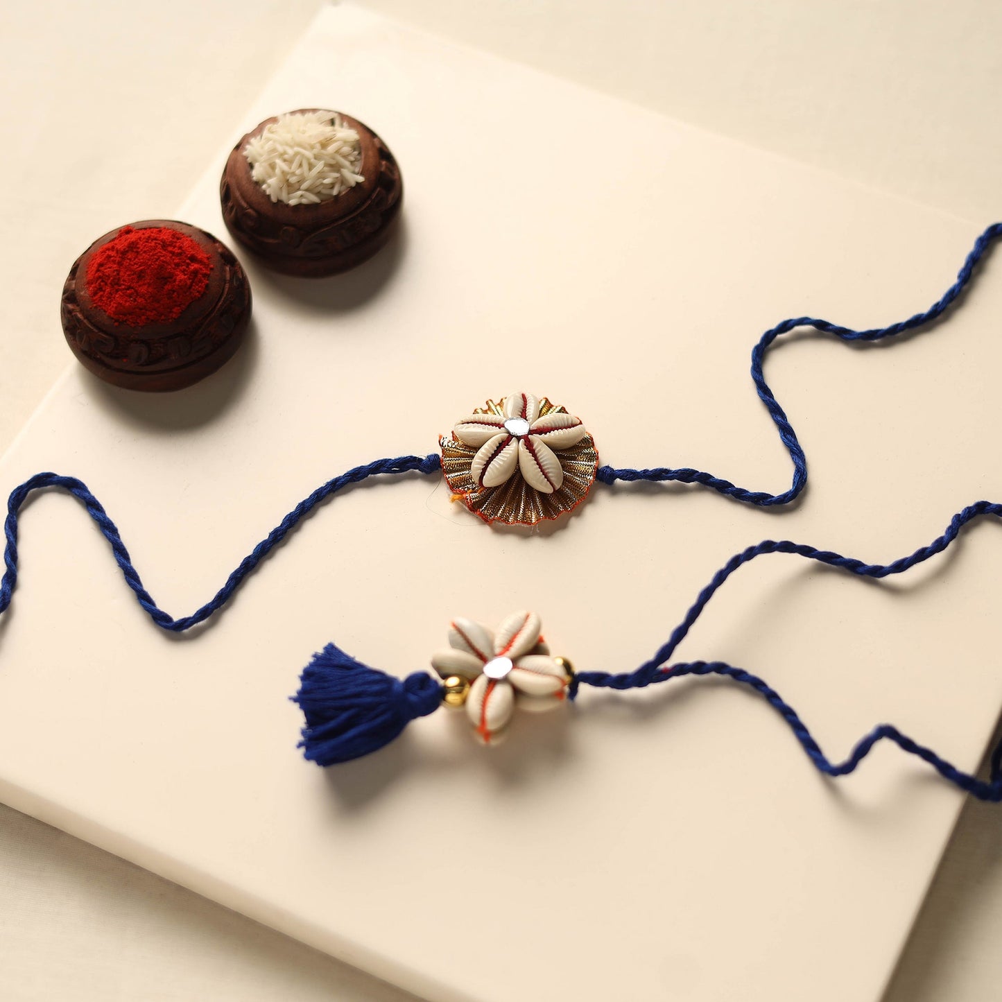 Handmade Shell Work Rakhi & Lumba Set