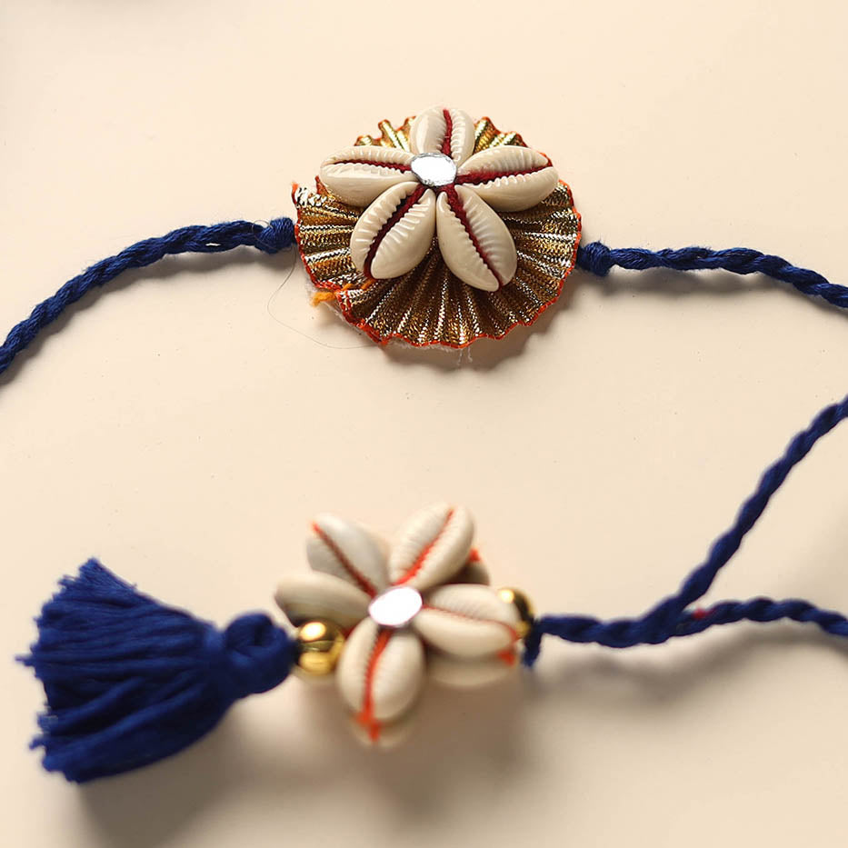 Handmade Shell Work Rakhi & Lumba Set