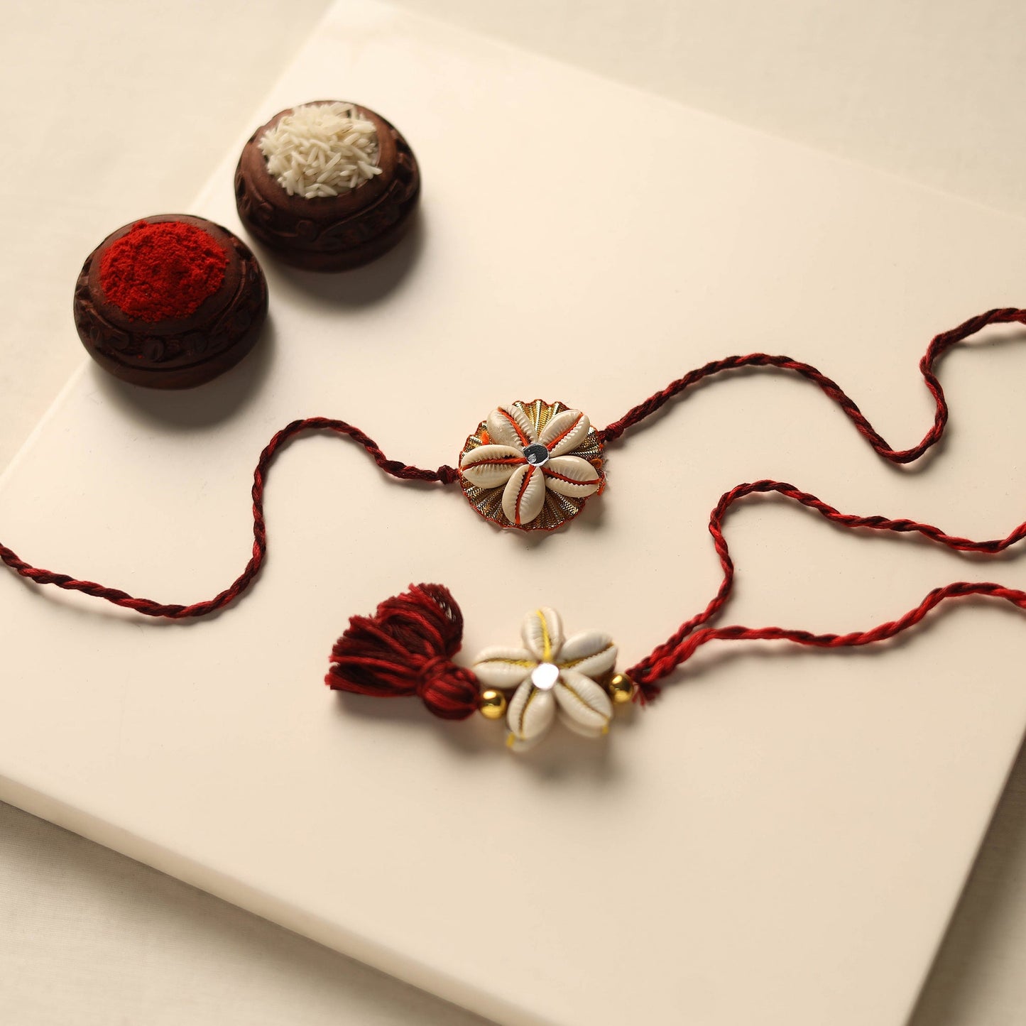 Handmade Shell Work Rakhi & Lumba Set