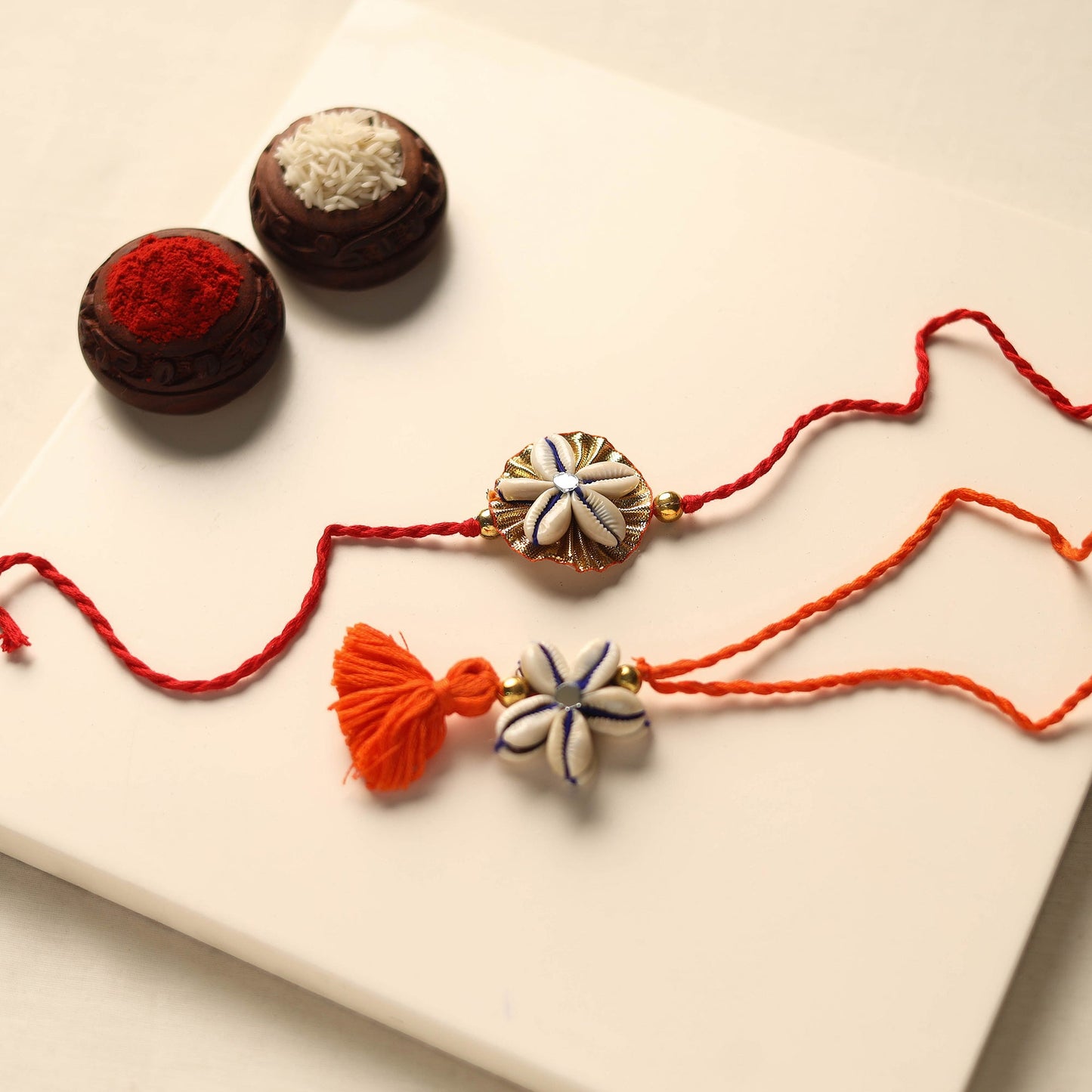 Handmade Shell Work Rakhi & Lumba Set