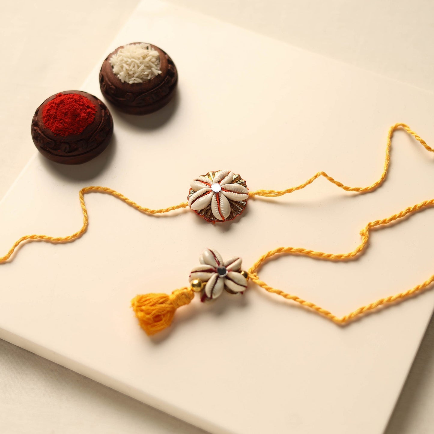 Handmade Shell Work Rakhi & Lumba Set