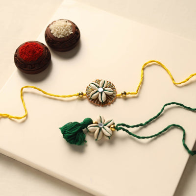 Handmade Shell Work Rakhi & Lumba Set