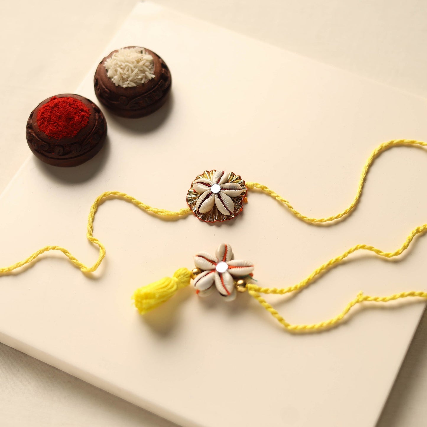 Handmade Shell Work Rakhi & Lumba Set