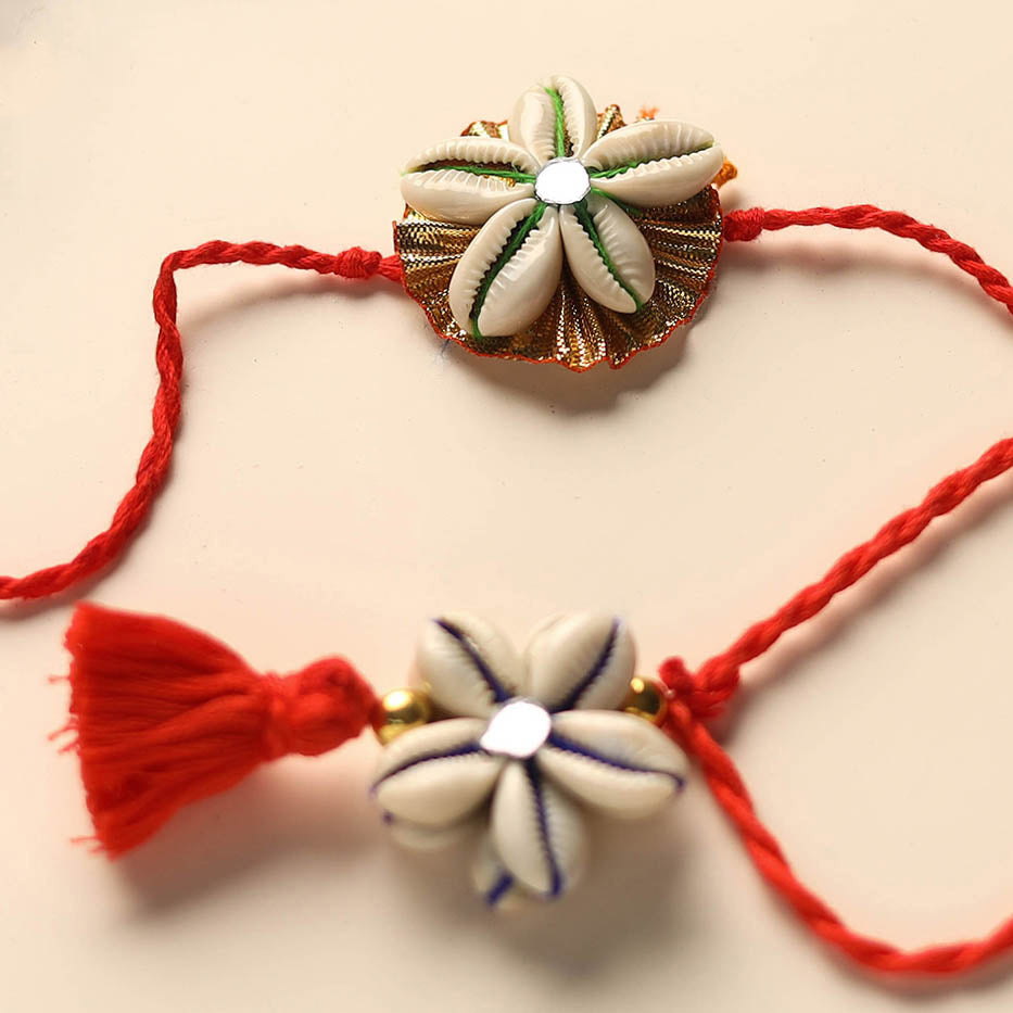 Handmade Shell Work Rakhi & Lumba Set