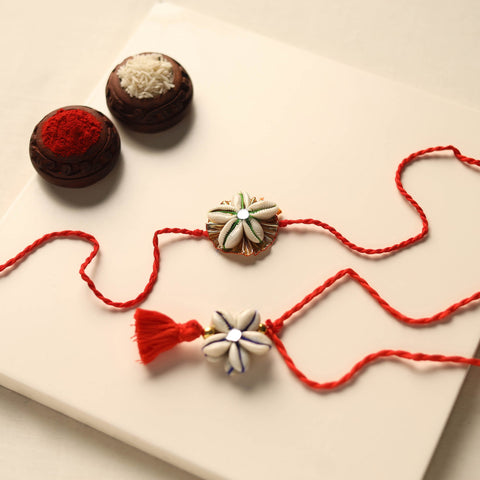 Handmade Shell Work Rakhi & Lumba Set