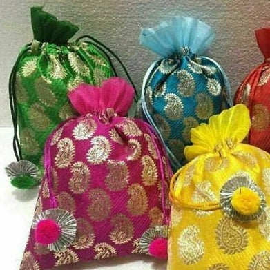 Handmade silk fabric potli bag with personalized