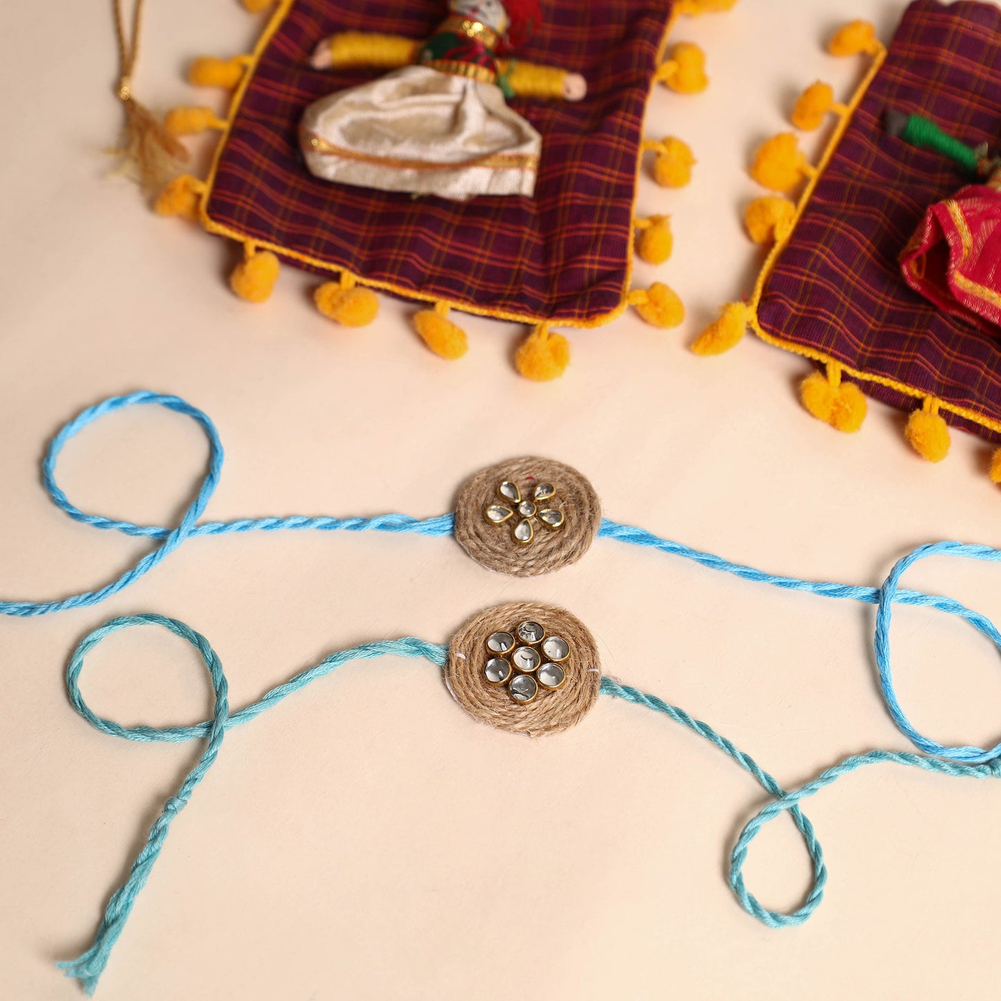  Handmade Stone Work Jute Rakhi (Set Of 2)