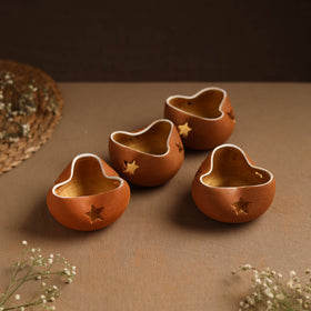 Handmade Terracotta Chirag Candle Holder (Set of 4)
