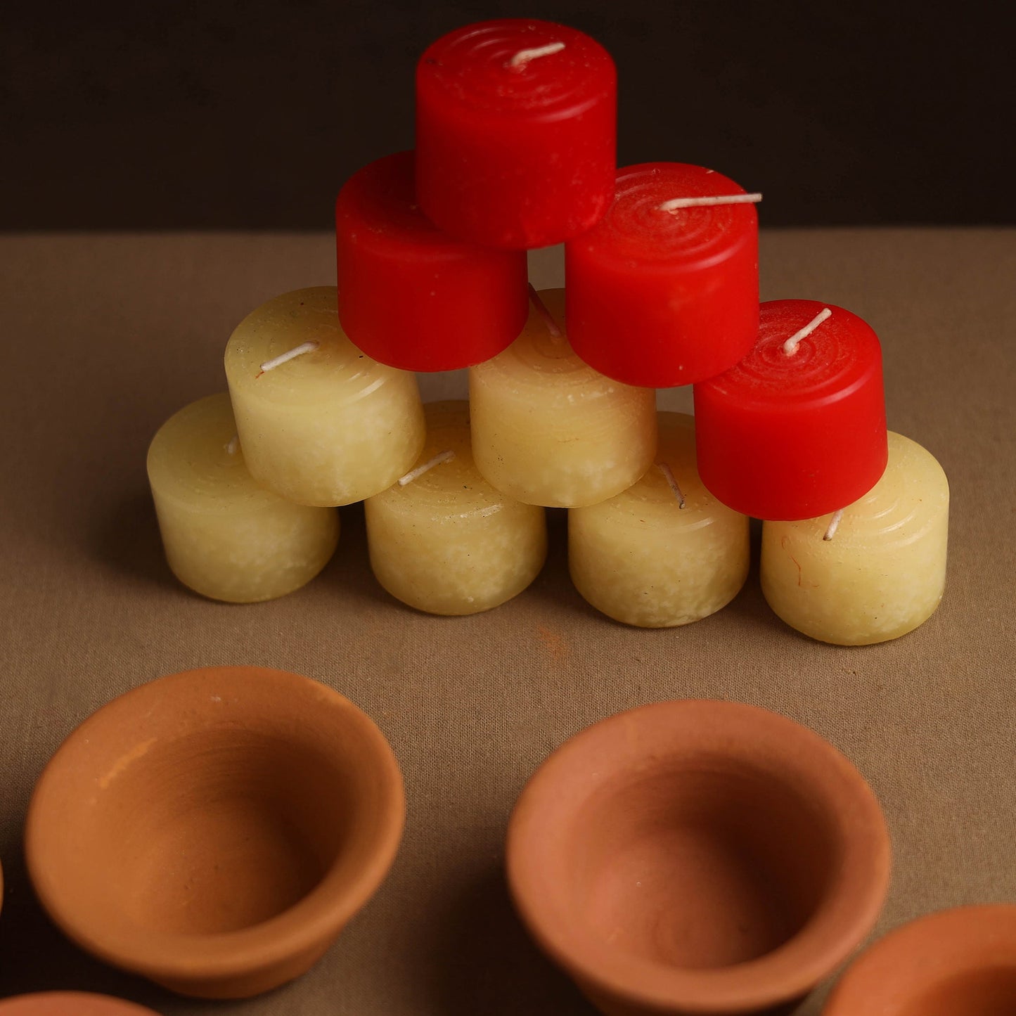 Handmade Terracotta Hat Pot Candle Holder Set of 6 with 12 Candles 