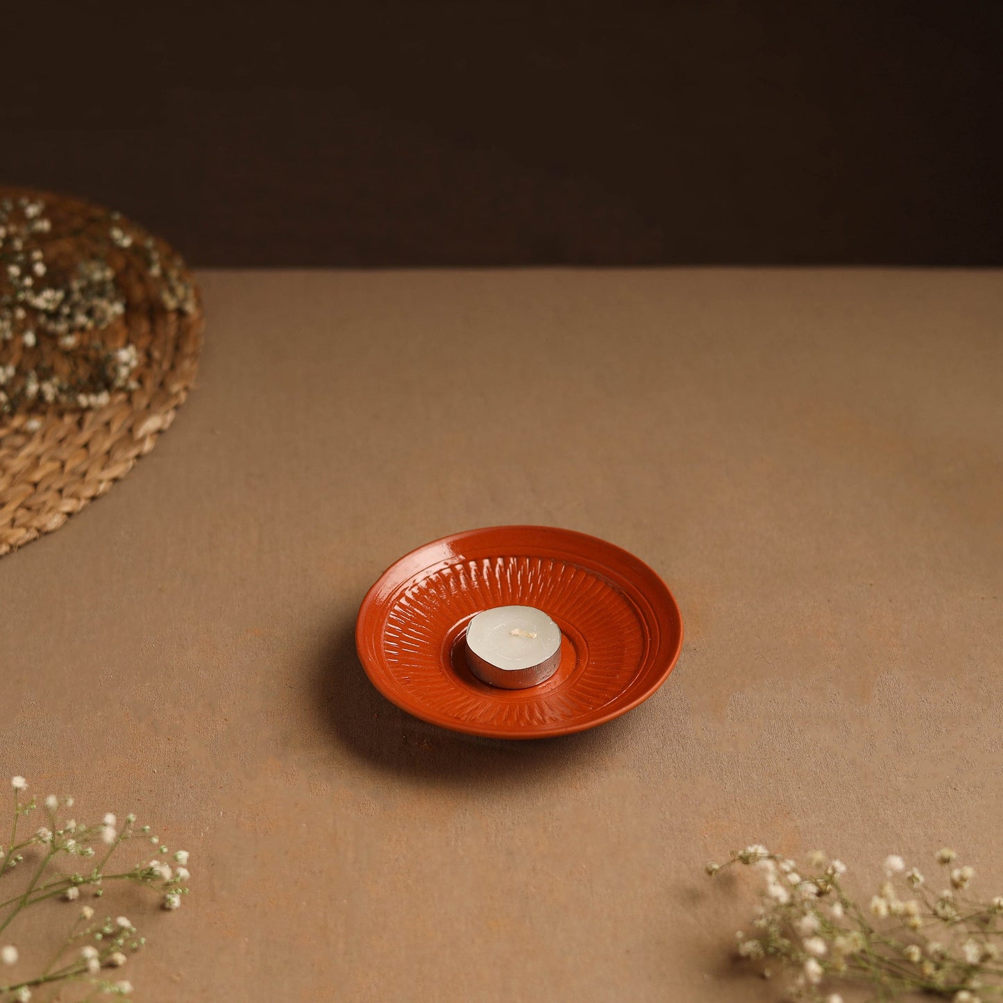 Handmade Terracotta Strow 0.5 Tealight Holder
