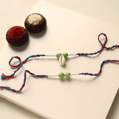 Handmade Thread & Bead Work Rakhi & Lumba Set