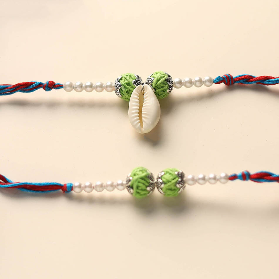 Handmade Thread & Bead Work Rakhi & Lumba Set