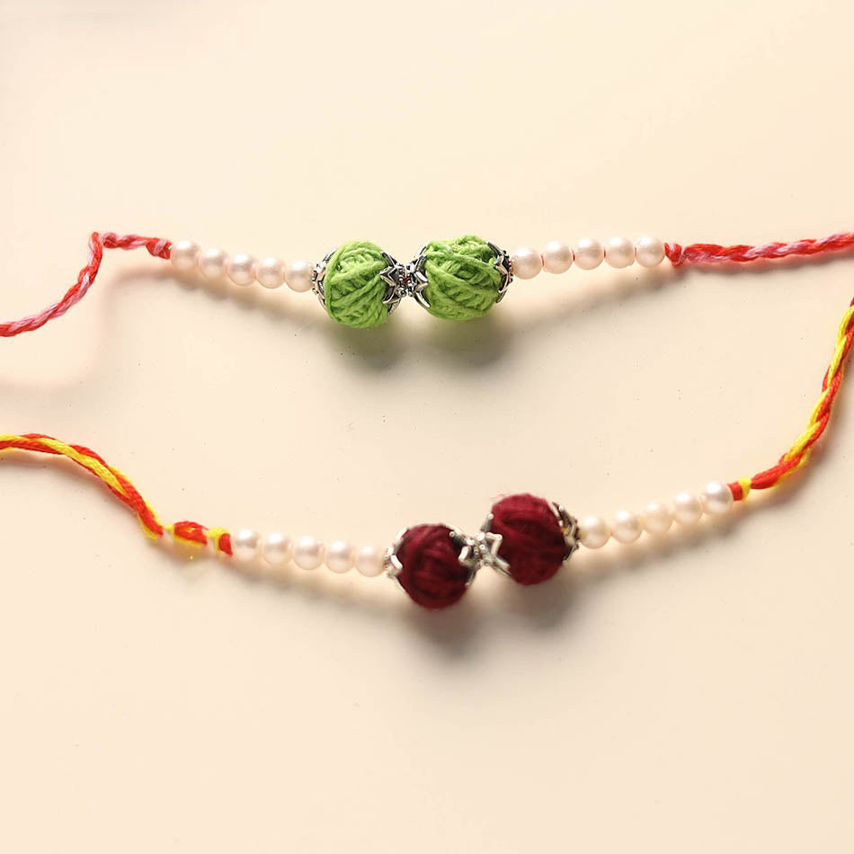 Handmade Thread & Bead Work Rakhi (Set of 2)