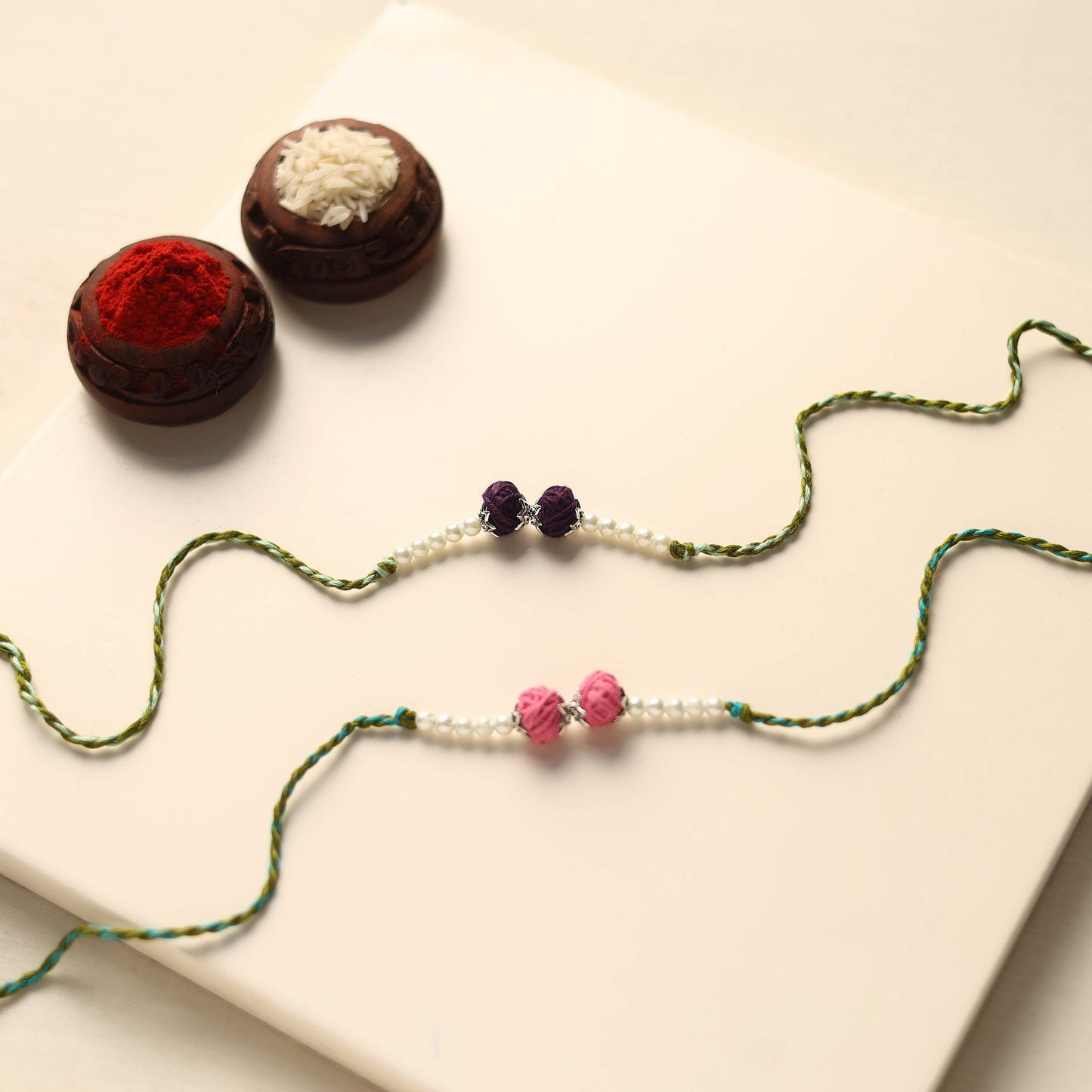 Handmade Thread & Bead Work Rakhi (Set of 2)