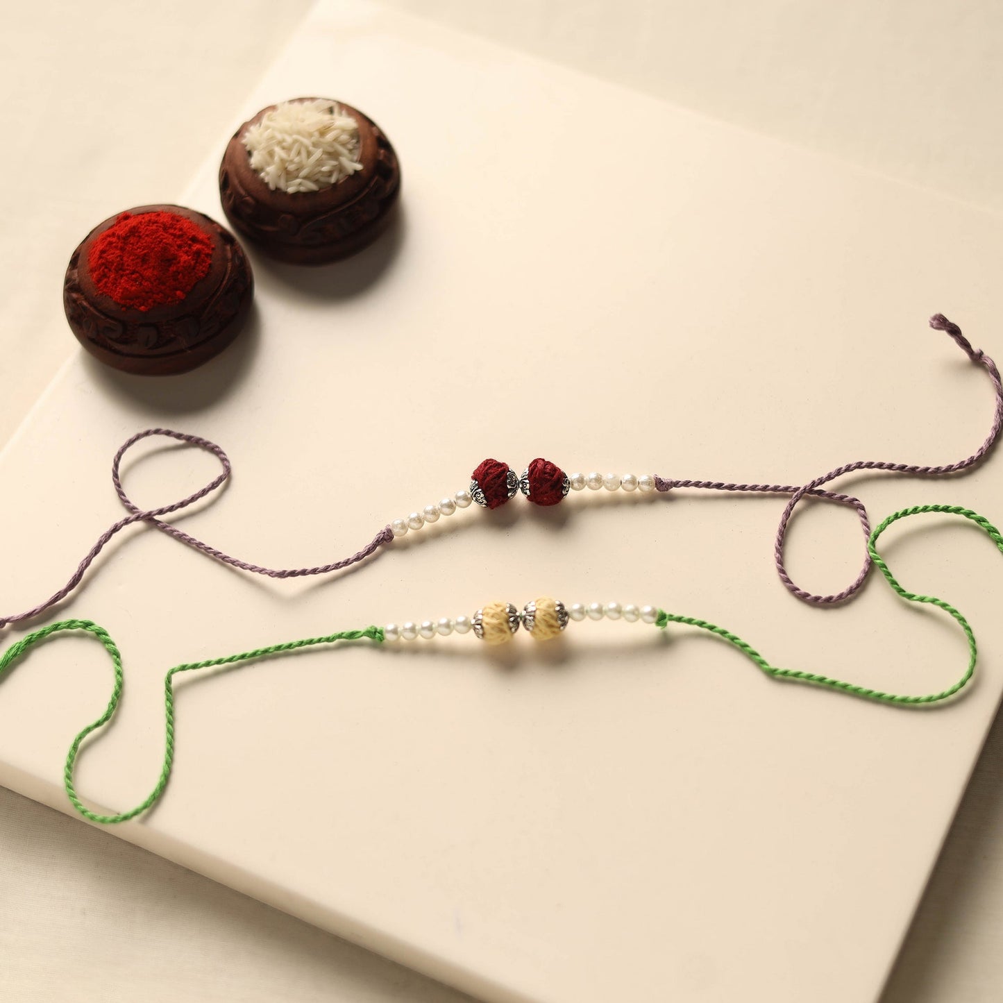 Handmade Thread & Bead Work Rakhi (Set of 2)