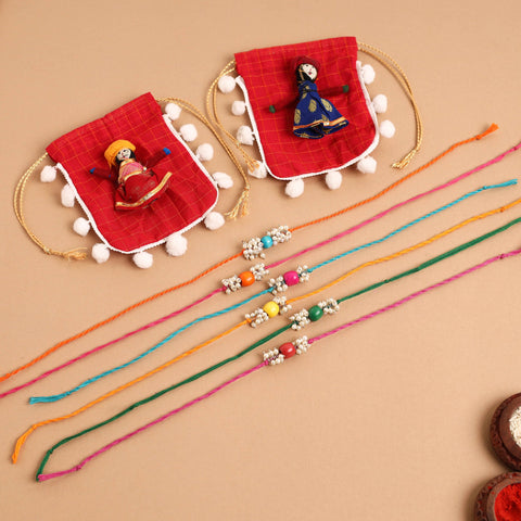 Handmade Tiny Pearl & Bead Work Rakhi (Assorted Set of 6)