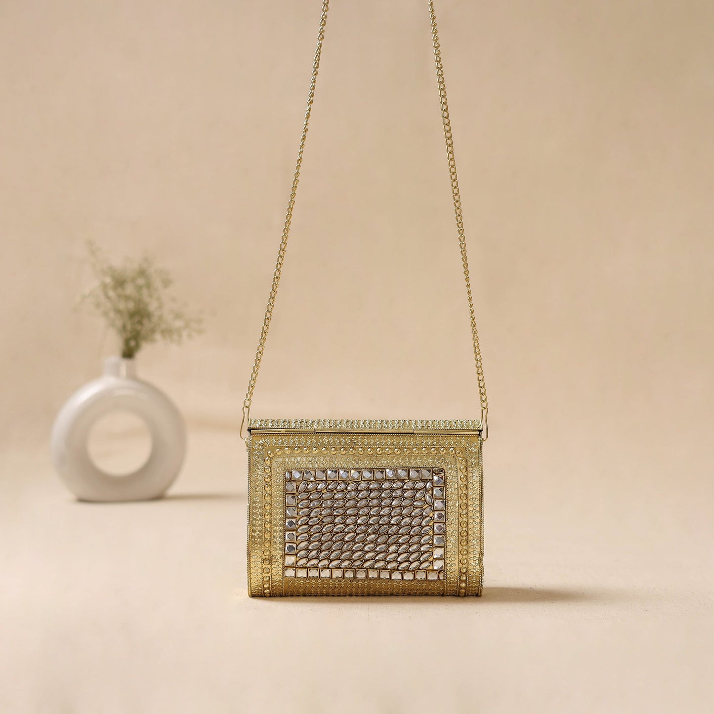 Handmade vintage metal mosaic stone clutch / sling bag 01
