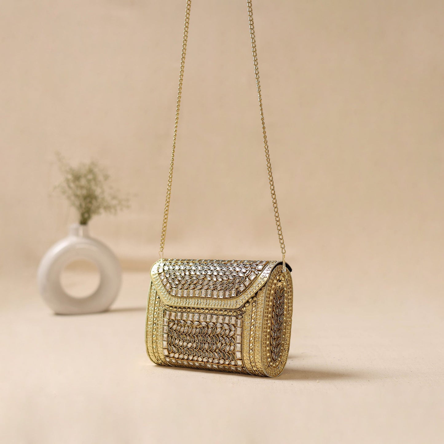 Handmade vintage metal mosaic stone clutch / sling bag 01