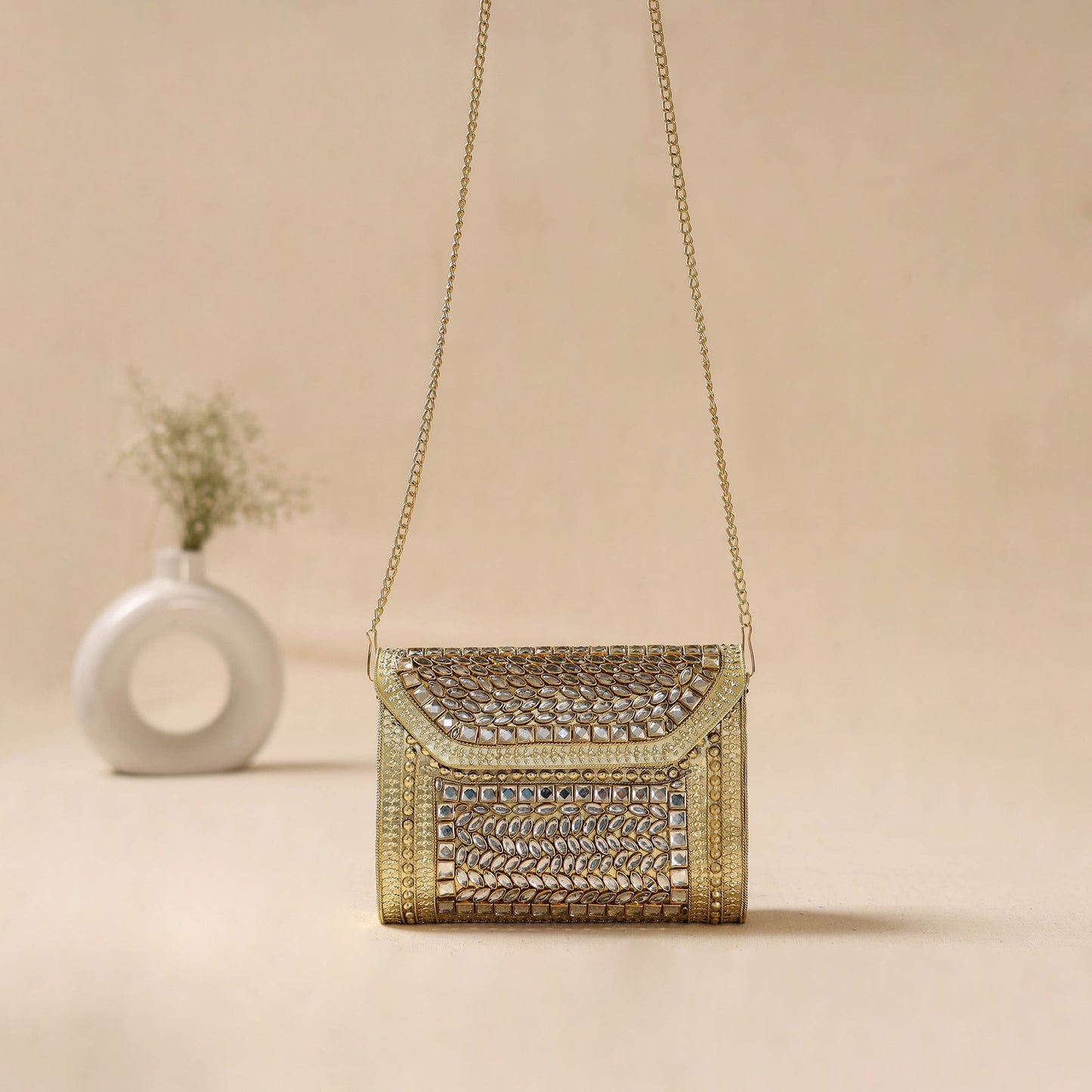 Handmade vintage metal mosaic stone clutch / sling bag 01