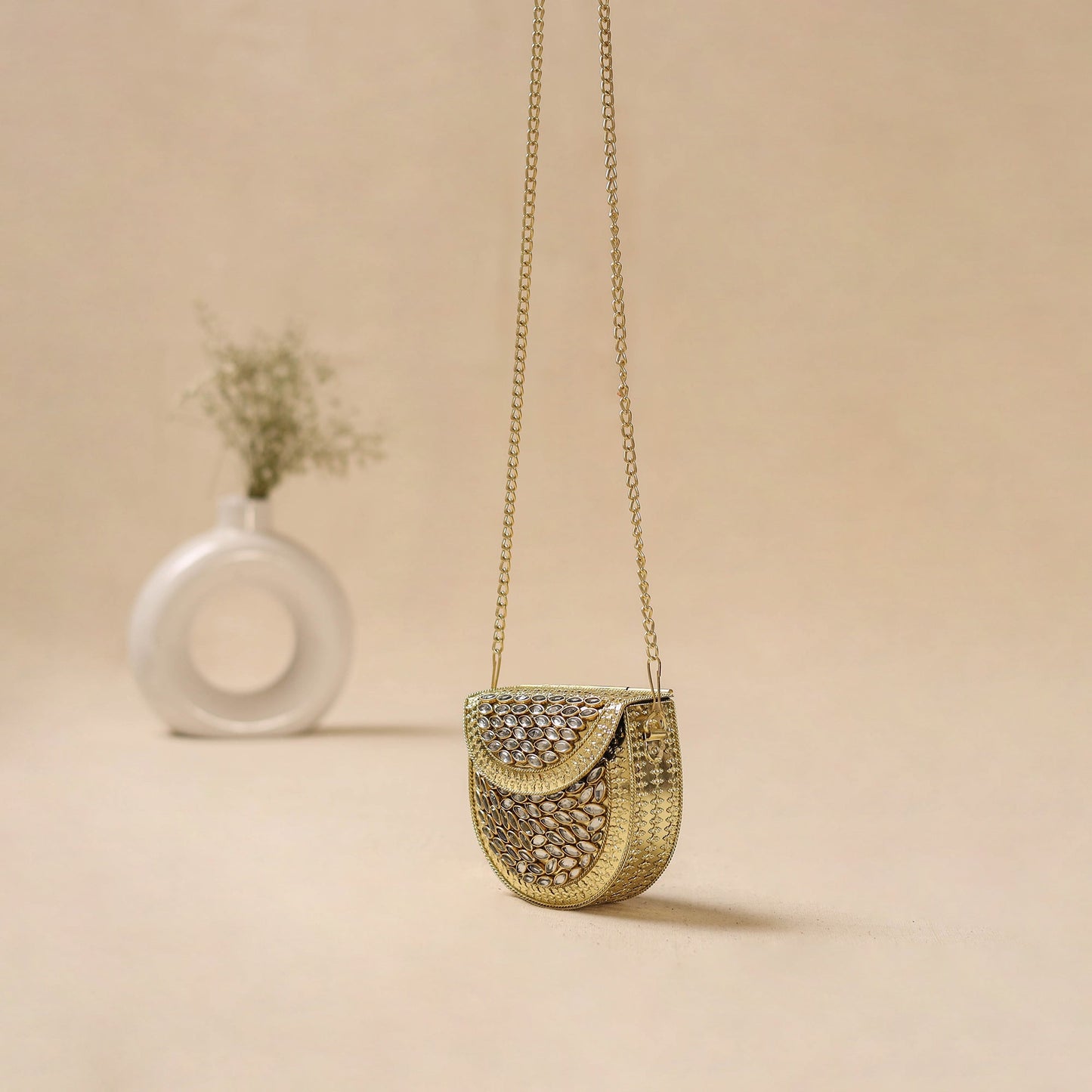 Handmade vintage metal mosaic stone clutch / sling bag 02