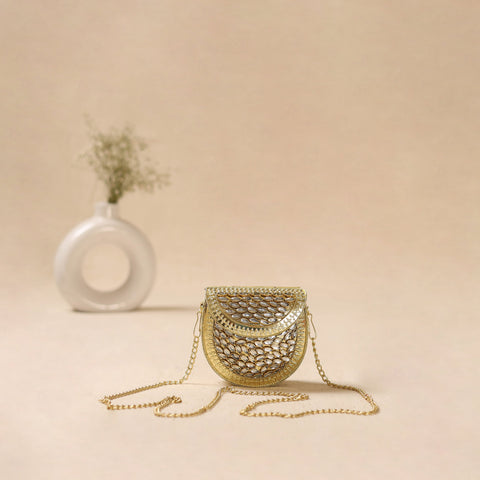 Handmade vintage metal mosaic stone clutch / sling bag 02