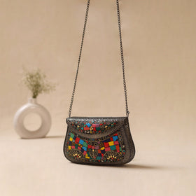 Handmade vintage metal mosaic stone clutch / sling bag 04