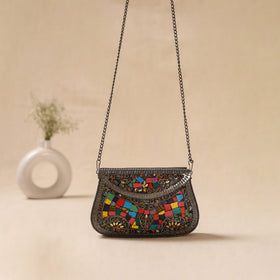 Handmade vintage metal mosaic stone clutch / sling bag 04