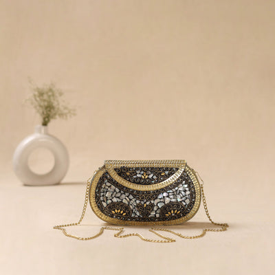 Handmade vintage metal mosaic stone clutch / sling bag 05
