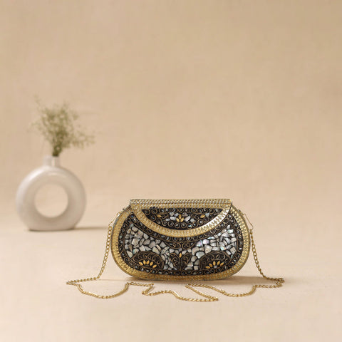 Handmade vintage metal mosaic stone clutch / sling bag 05