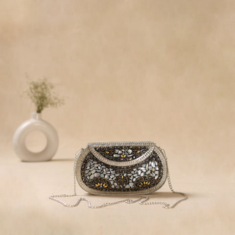 Handmade vintage metal mosaic stone clutch / sling bag 07