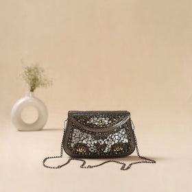 Handmade vintage metal mosaic stone clutch / sling bag 08
